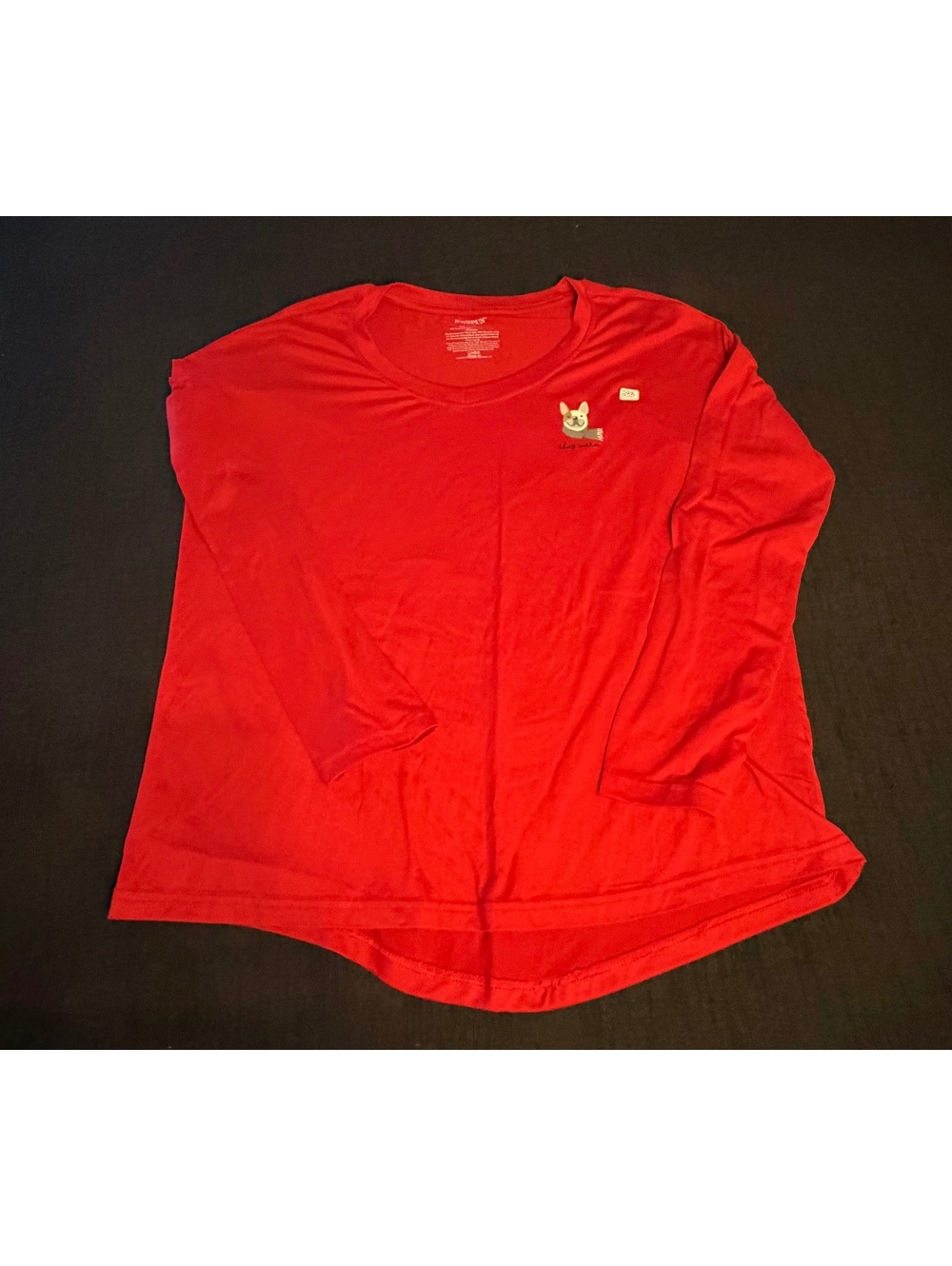Red Long Sleeve Shirt with Cute Dog 'Stay Warm' Size Large